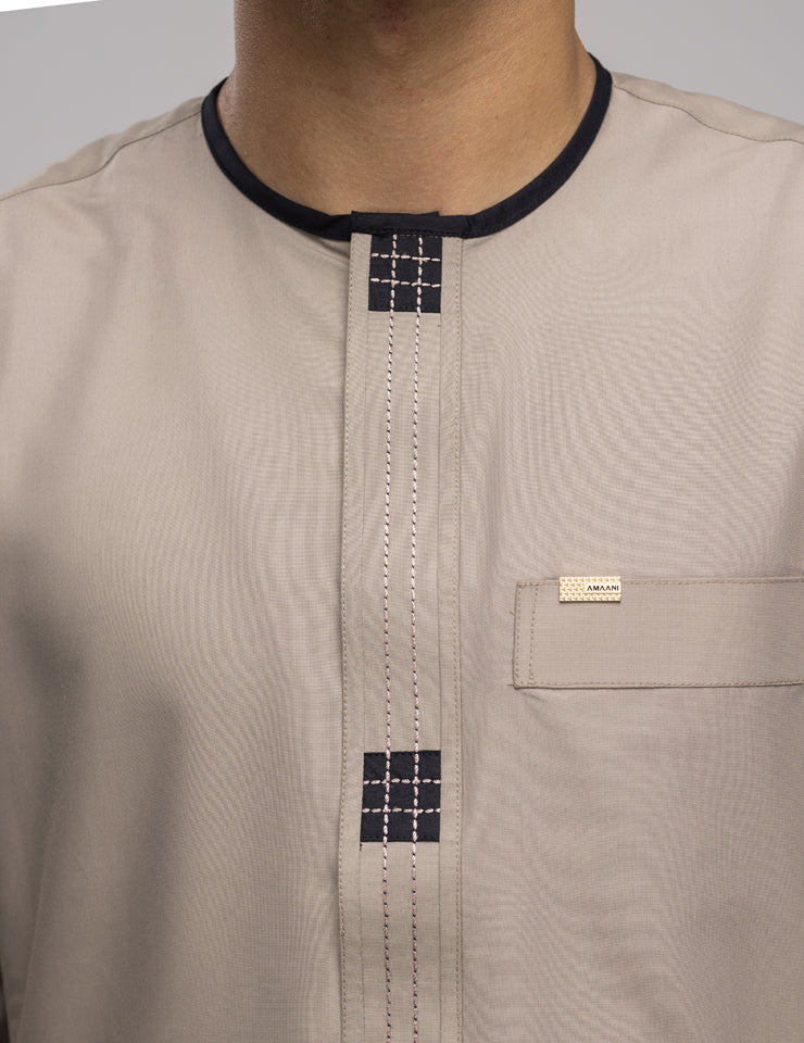 Amaani Dune Thobe, tailored collarless men's thobe with hidden zip placket, South Africa