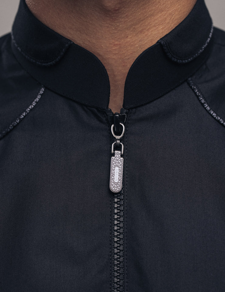 Amaani Edge Kids Thobe in black - boys thobe with mandarin collar and signature zip, South Africa