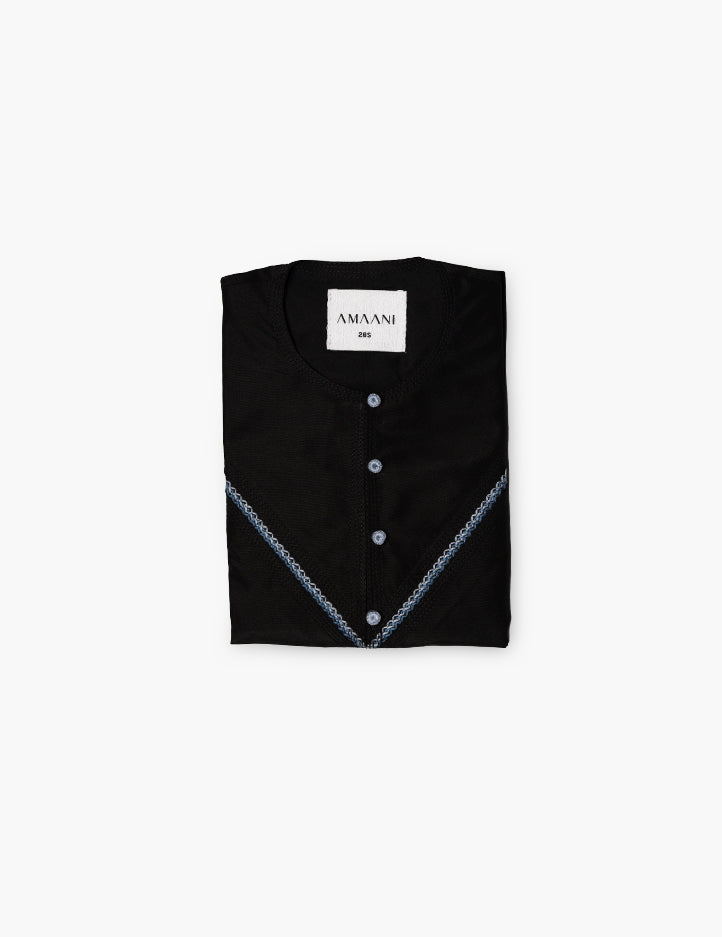 Amaani Utopia Kandura Kids, black boys thobe with contrast embroidery on the placket