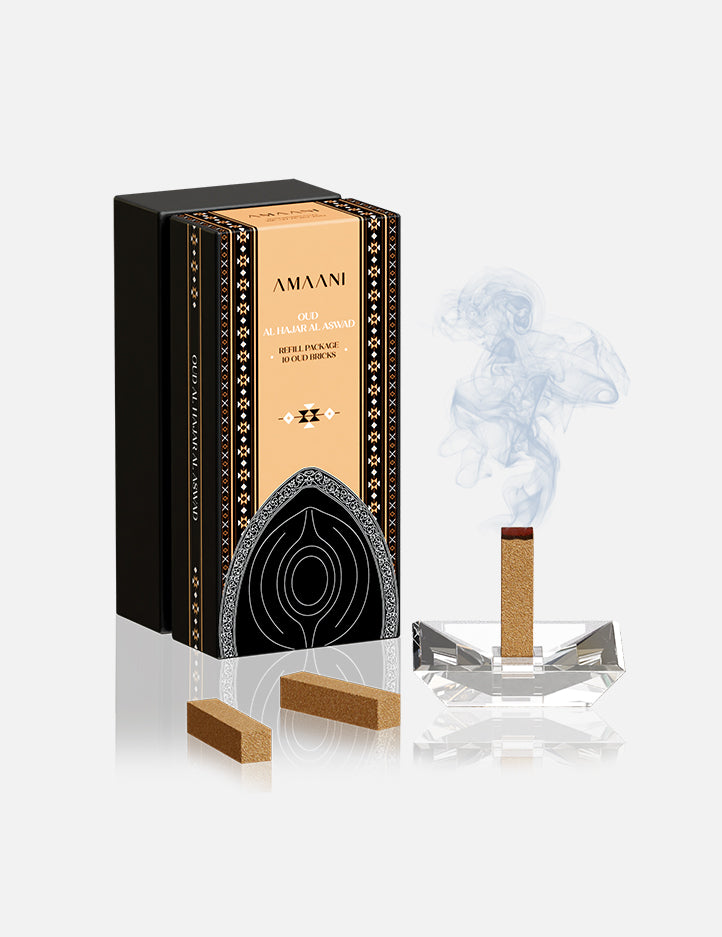Amaani Oud Al Hajar Al Aswad oud bricks refill pack, sandalwood bakhoor scent