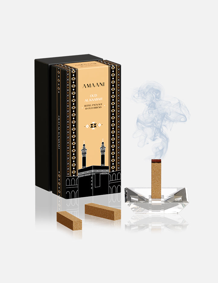 Amaani Oud Al Kaabah oud bricks refill pack, Taif rose and saffron bakhoor scent