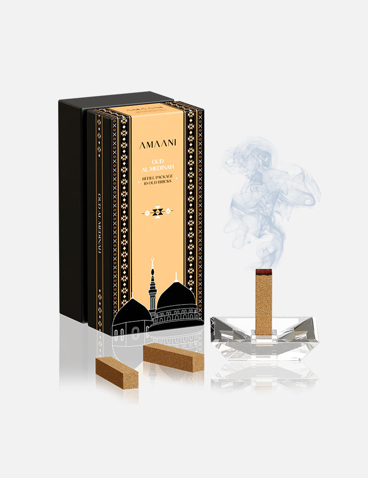 Amaani Oud Al Medinah oud bricks refill pack, smoky woody bakhoor scent