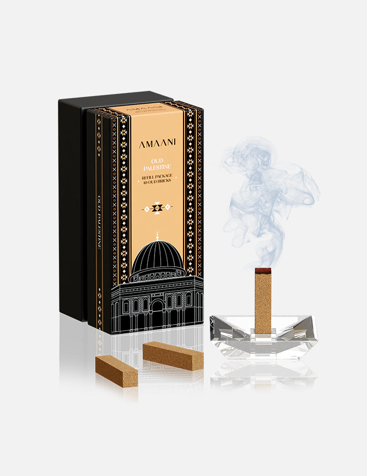 Amaani Oud Palestine oud bricks refill pack, leather and jasmine bakhoor scent