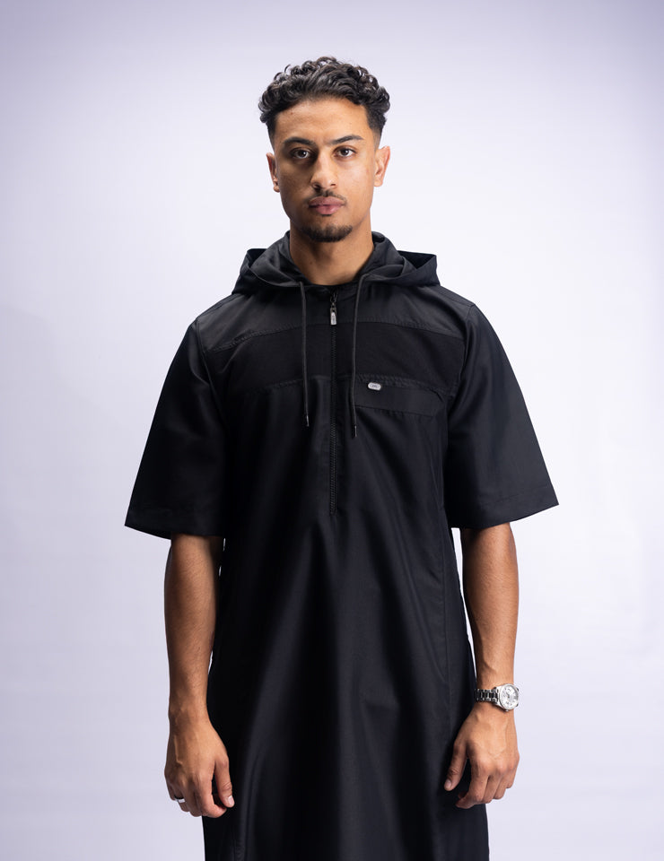 Amaani Drift Short Sleeve Thobe - lightweight men's thobe with intricate chest detail, South Africa