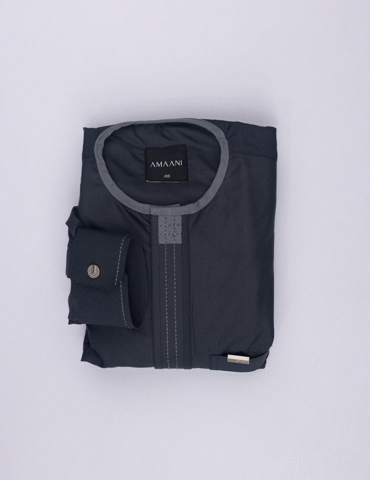 Amaani Dune Kids Thobe in soft grey, collarless kids thobe with hidden zip placket