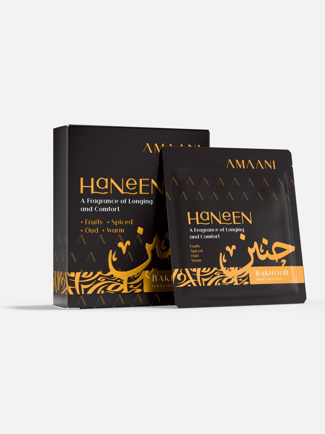 Amaani Haneen Bakhoor Gold Collection 5g tester box with sachet