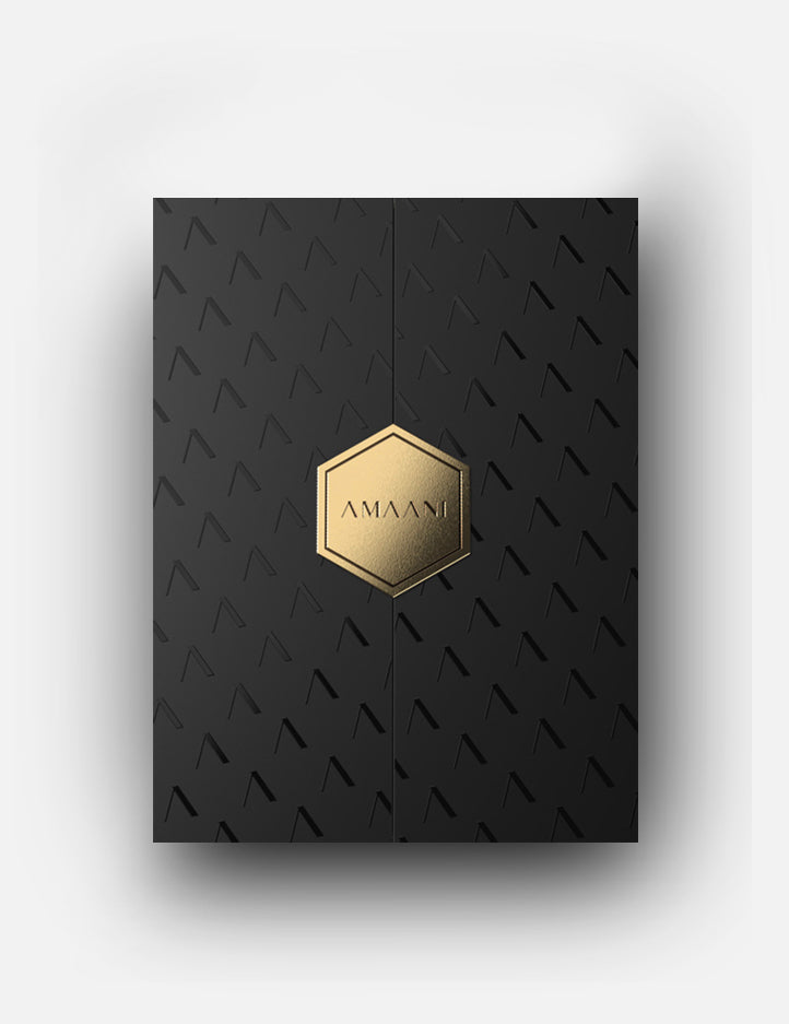 Amaani Luxury Leather Quran Gift Box, black with gold Amaani emblem