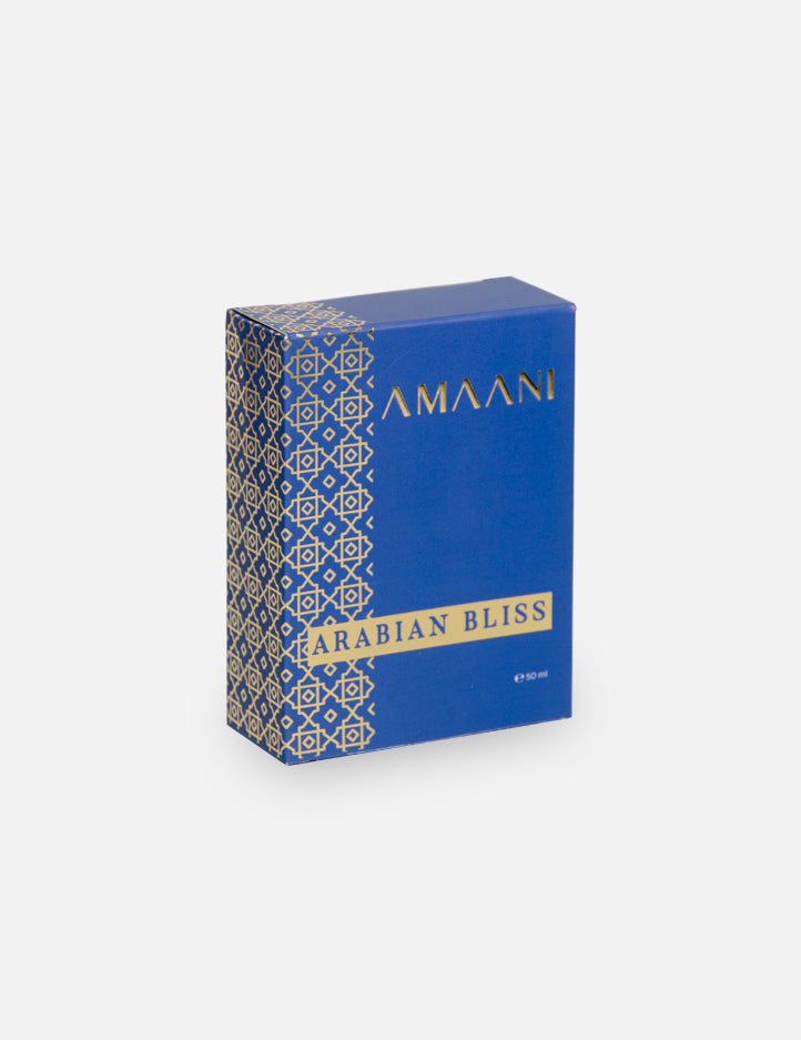 Arabian Bliss 50ml fragrance by Amaani opening with lime, mint and blackcurrant