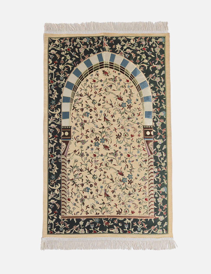 Al Rawda Musallah in cream, full-size prayer mat printed with a view of Al-Masjid Al-Nabawi in Medinah