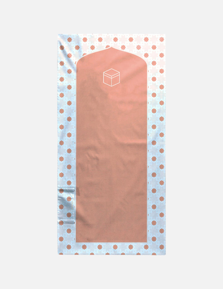 Safar Pocket Prayer Mat in Makkah Pink, compact folding travel musallah by Amaani