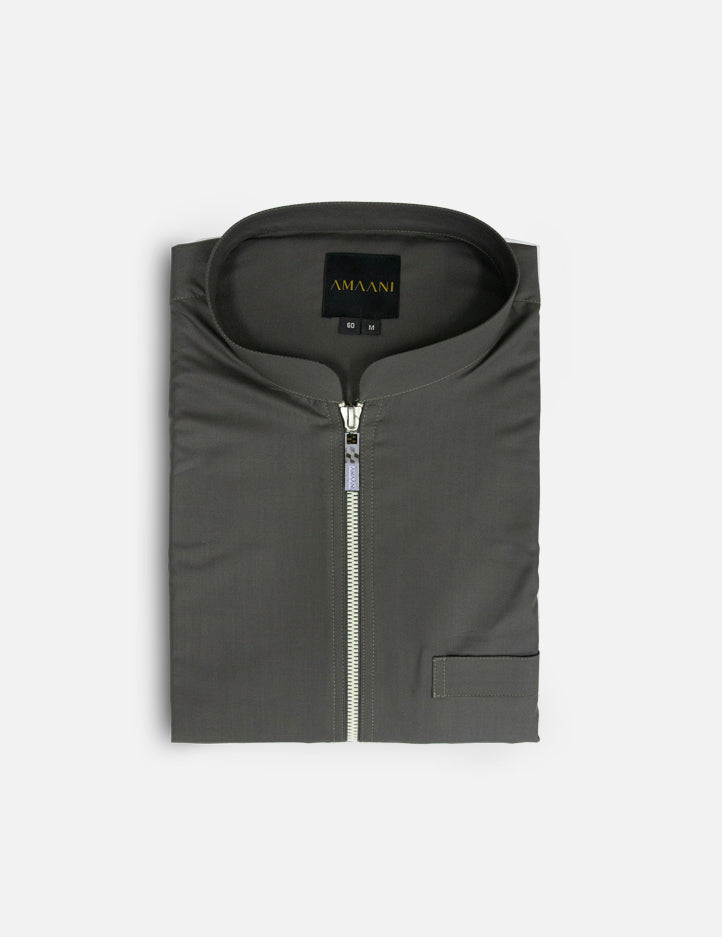 Urban Thobe in Grey with Beige, modern men's thobe with contrast jersey cuffs