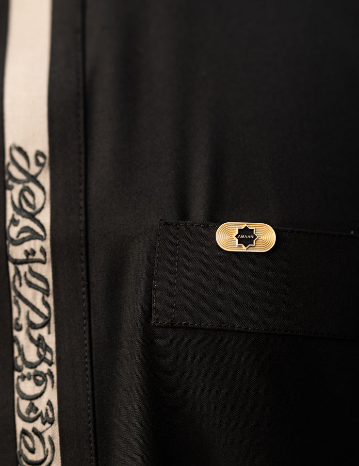 Amaani Ace Thobe in black, tailored sleek silhouette with double pockets, premium thobe South Africa