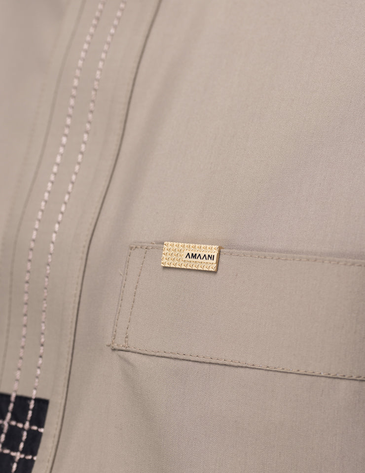 Amaani Dune Thobe, intricate placket detail on a minimalist collarless thobe, South Africa
