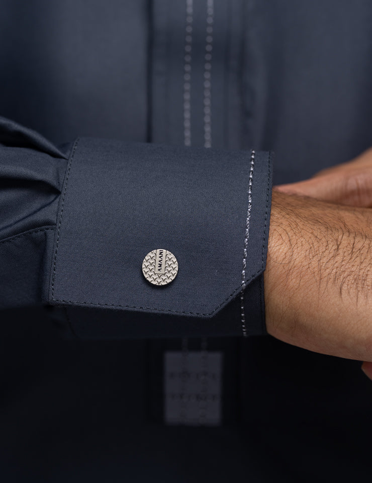 Amaani Dune Thobe in grey, signature buttons on cuffs and top pocket, men's thobe South Africa