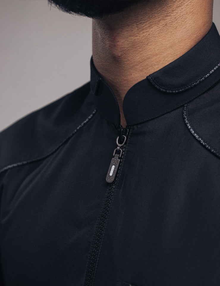 Amaani Edge Kids Thobe in black, third angle - premium boys thobe with shoulder design, South Africa