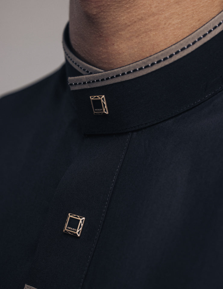 Amaani Elegance men's thobe in black, sleek tailored silhouette for formal occasions