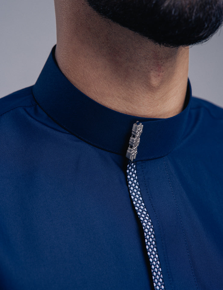 Amaani Noble Thobe in navy, double side pockets and tailored fit, premium Saudi thobe South Africa