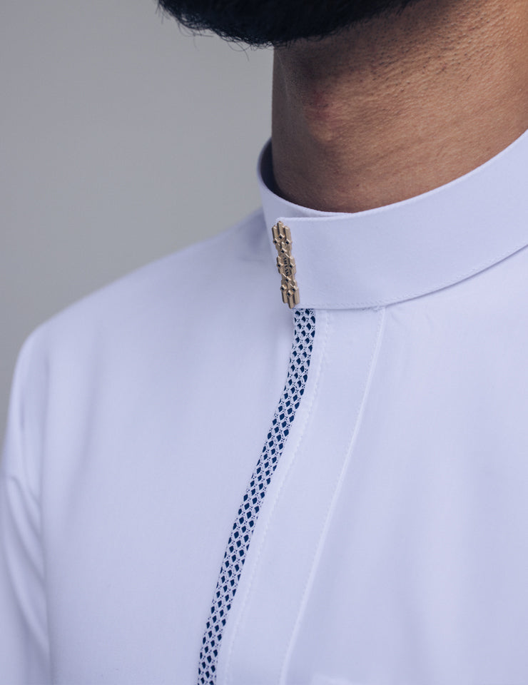 Amaani Noble Thobe in white, hidden zip placket and double side pockets, Saudi thobe South Africa