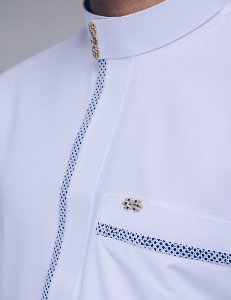 White Noble Thobe by Amaani, classic Saudi collar men's thobe for Nikah, South Africa