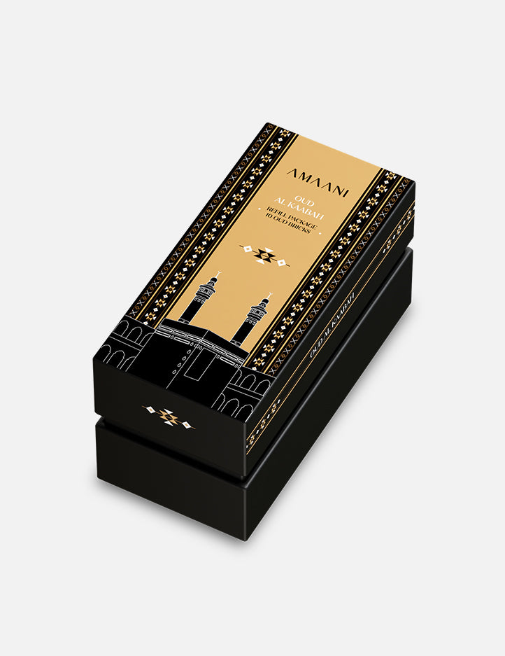 Amaani Oud Al Kaabah refill bricks, spicy saffron opening with a golden amber base