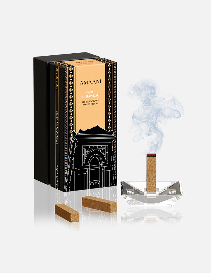 Amaani Oud Al Rawdah oud bricks refill pack, agarwood and ambergris bakhoor scent