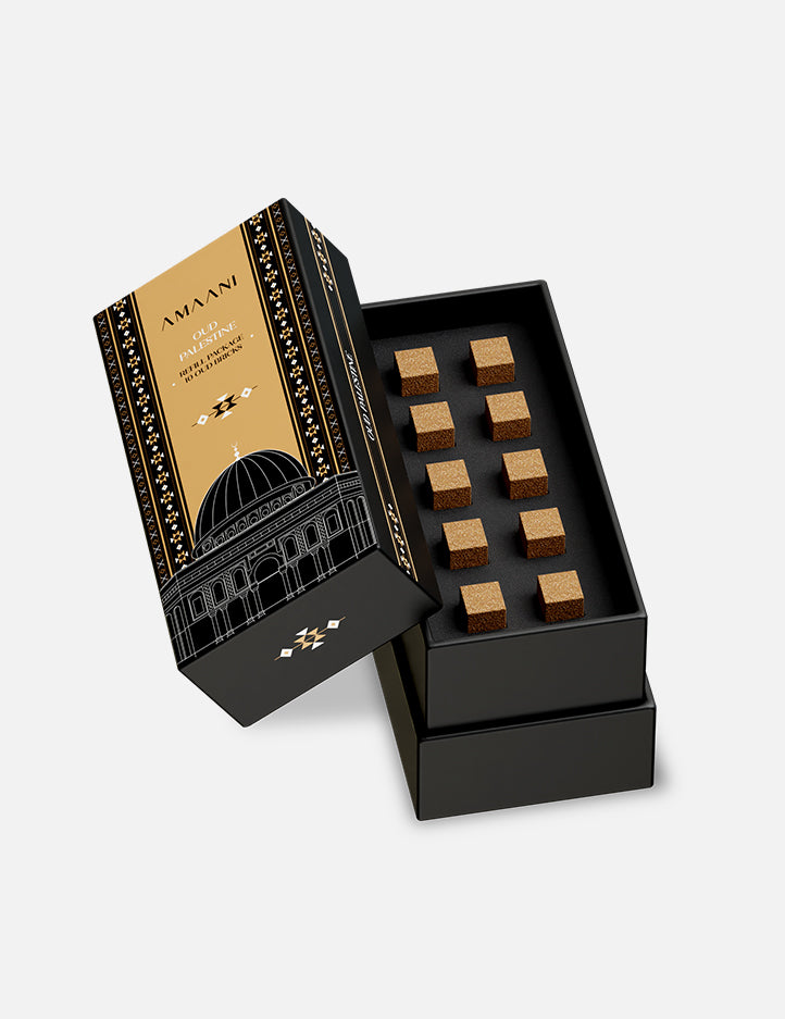 Oud Palestine bakhoor refill by Amaani, 10 scented oud bricks with patchouli and amber