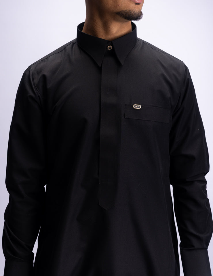 Black Amaani Ameer Thobe, refined thobe and waistcoat set for special occasions, South Africa