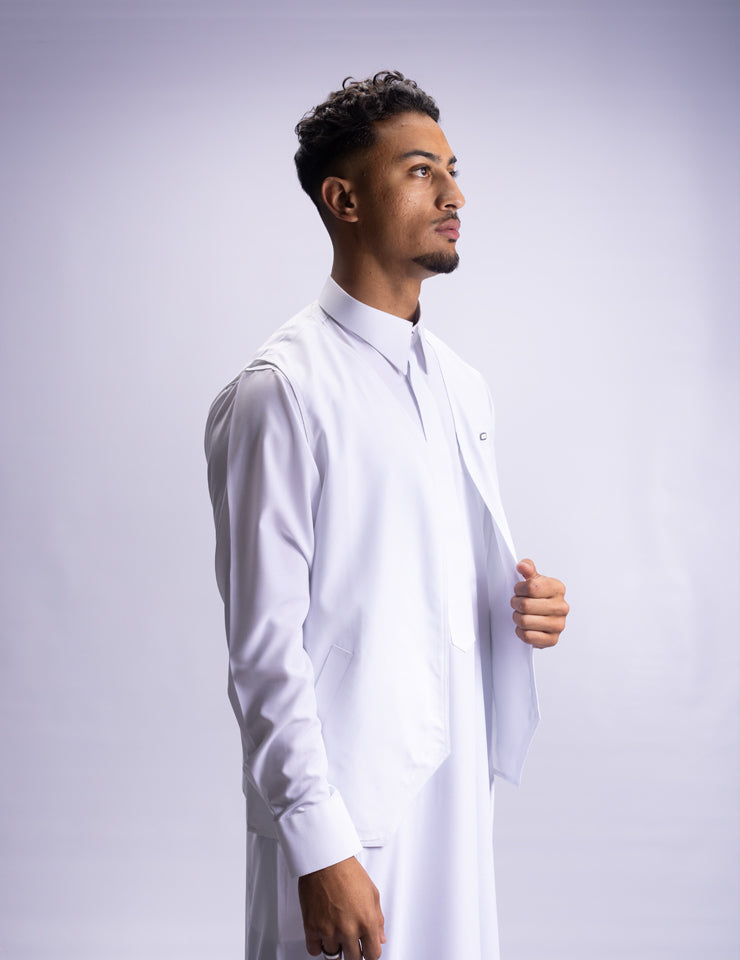 Alabaster Amaani Ameer Thobe and waistcoat set, shirt collar men's thobe, South Africa