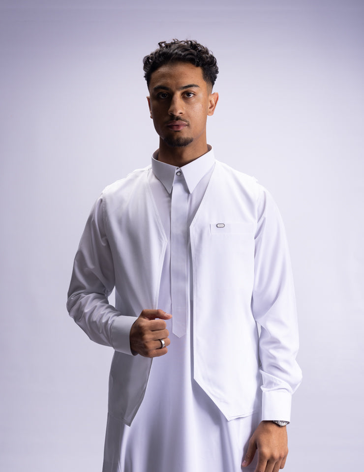 Amaani Ameer Thobe with matching waistcoat in alabaster, premium men's Nikah thobe South Africa