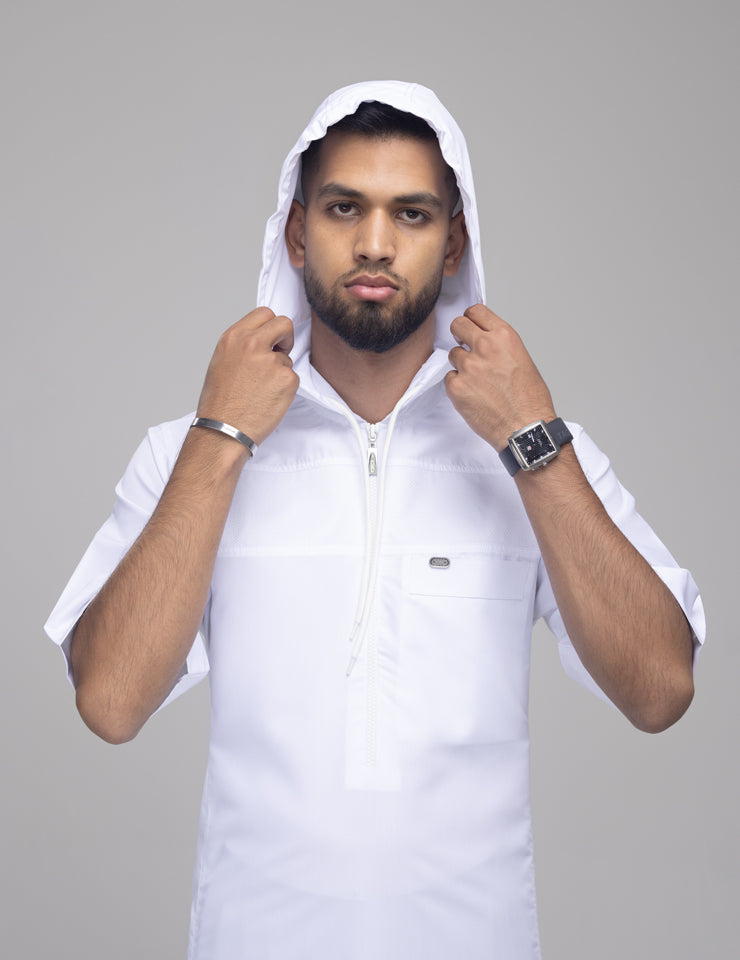 Amaani Drift Kids Short Sleeve Thobe, white colourway - short sleeve thobe for Eid, South Africa