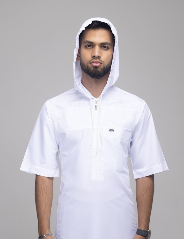 Amaani Drift Kids Short Sleeve Thobe in white, additional angle - soft boys thobe for everyday wear, South Africa
