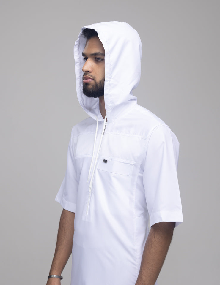 White Drift Kids Short Sleeve Thobe by Amaani, further view - breathable boys thobe, South Africa