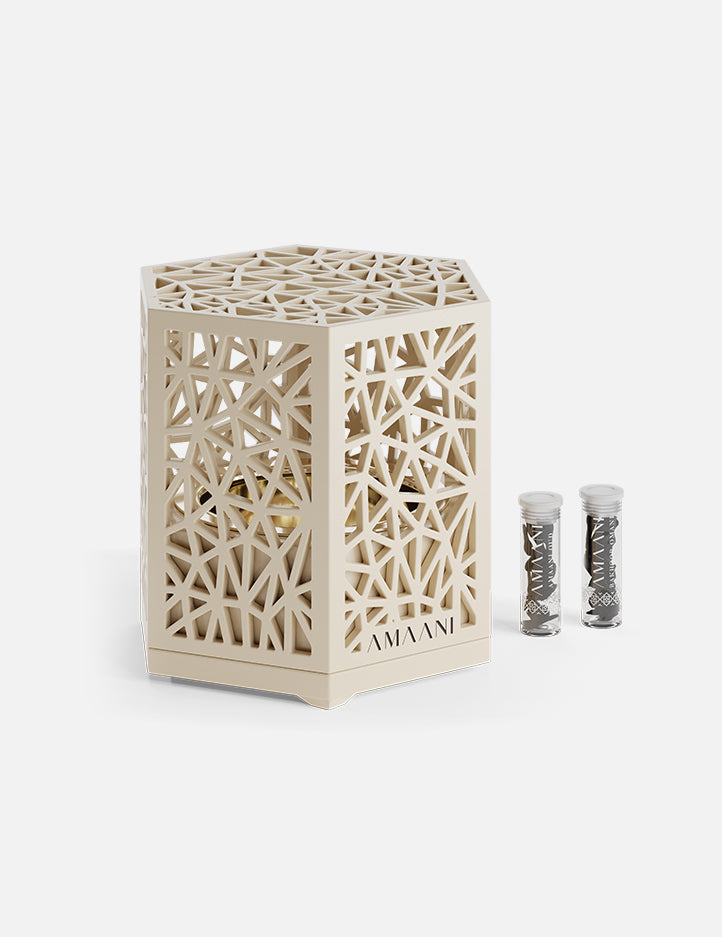 Cream Amaani Hexagono Bakhoor Burner - hexagonal bakhoor burner with geometric detail, South Africa