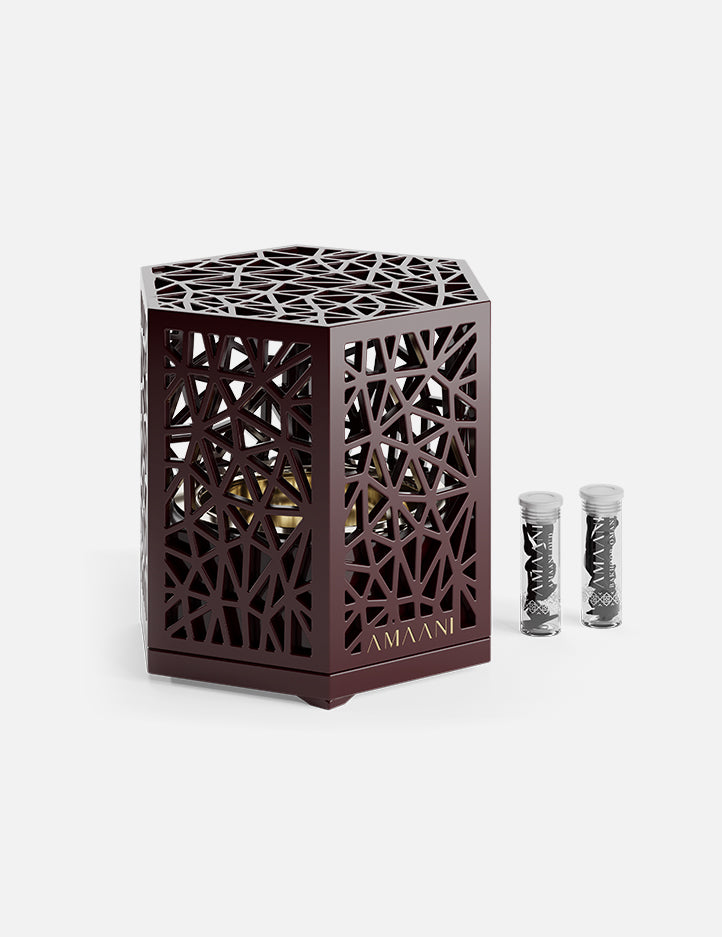 Maroon Amaani Hexagono Bakhoor Burner - Arabic geometric incense burner for the home, South Africa