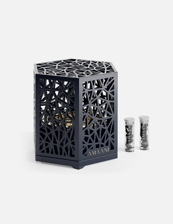 Navy Amaani Hexagono Bakhoor Burner - luxury incense burner for bakhoor and lobaan, South Africa