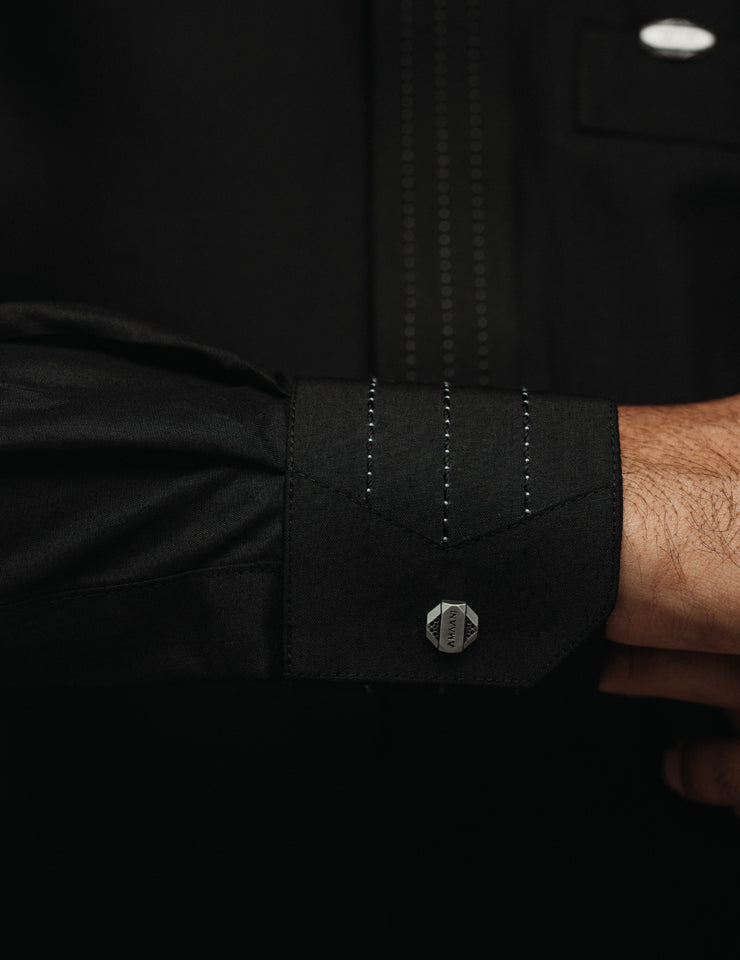 Black Hubb Thobe by Amaani, additional angle - sleek men's nikah thobe, South Africa