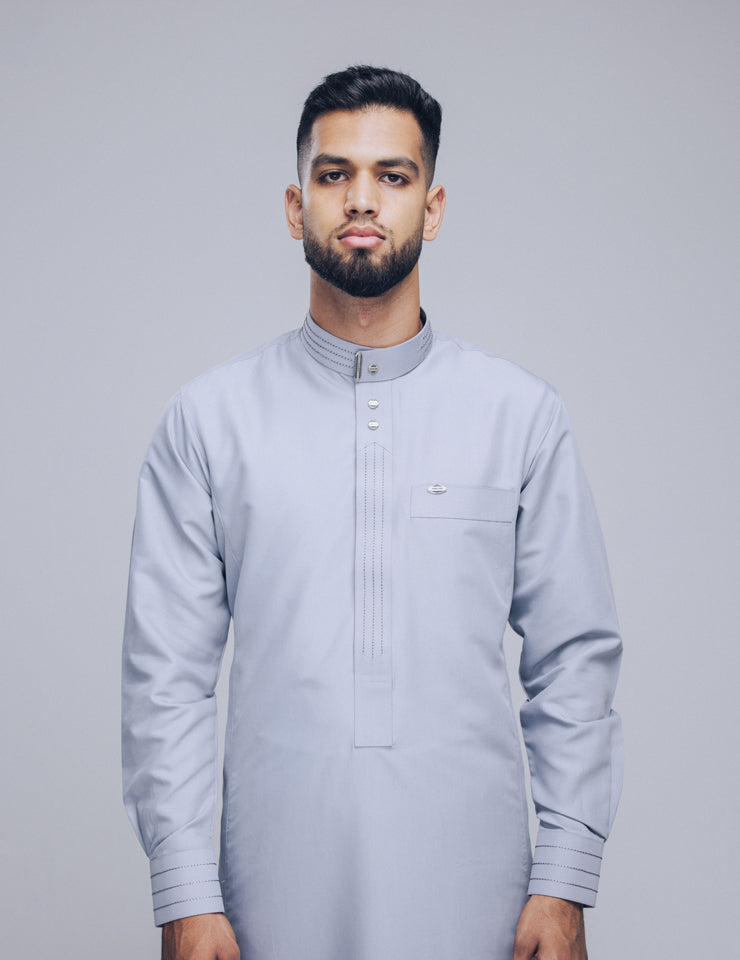 Amaani Hubb Thobe in light grey - premium men's nikah thobe with signature buttons, South Africa
