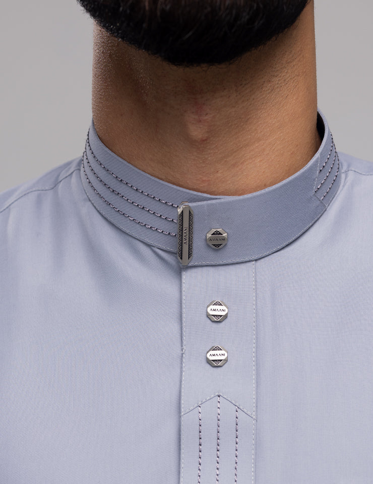 Light grey Amaani Hubb Thobe, alternate angle - tailored thobe for the modern groom, South Africa