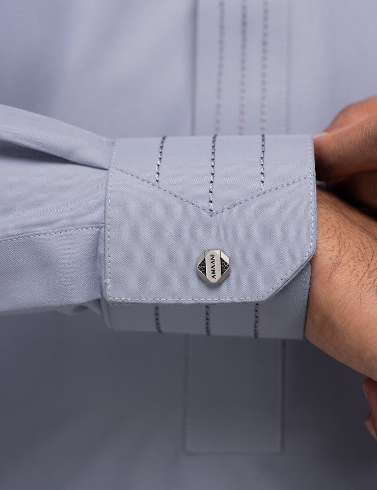 Light grey Hubb Thobe by Amaani, further view - elegant groom's thobe for the Nikah, South Africa