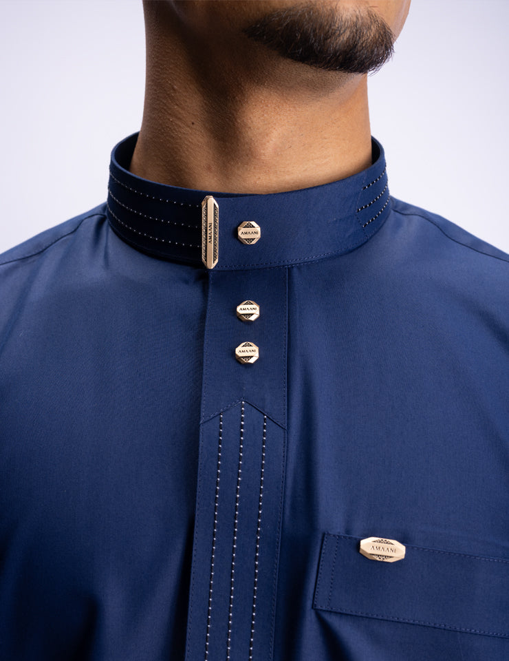 Navy Amaani Hubb Thobe, alternate angle - tailored groom's thobe for the Nikah, South Africa