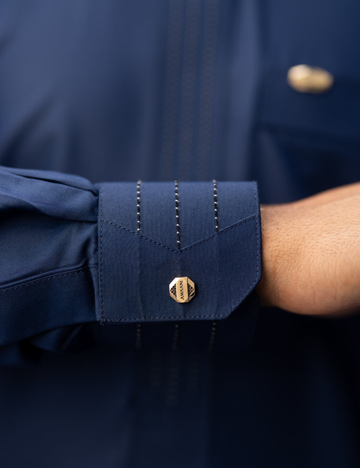 Navy Hubb Thobe by Amaani, further view - refined men's thobe with a sleek silhouette, South Africa