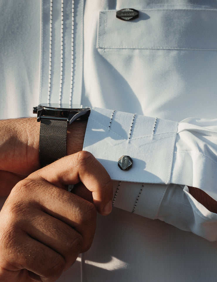 Amaani Hubb Thobe in white - premium men's nikah thobe with signature buttons, South Africa