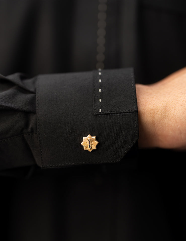 Amaani Iconic Thobe in black, dual pocket premium men's thobe with shirt collar, South Africa