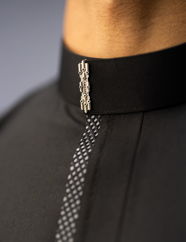 Black Noble Thobe by Amaani, refined placket and top pocket detailing, men's thobe South Africa