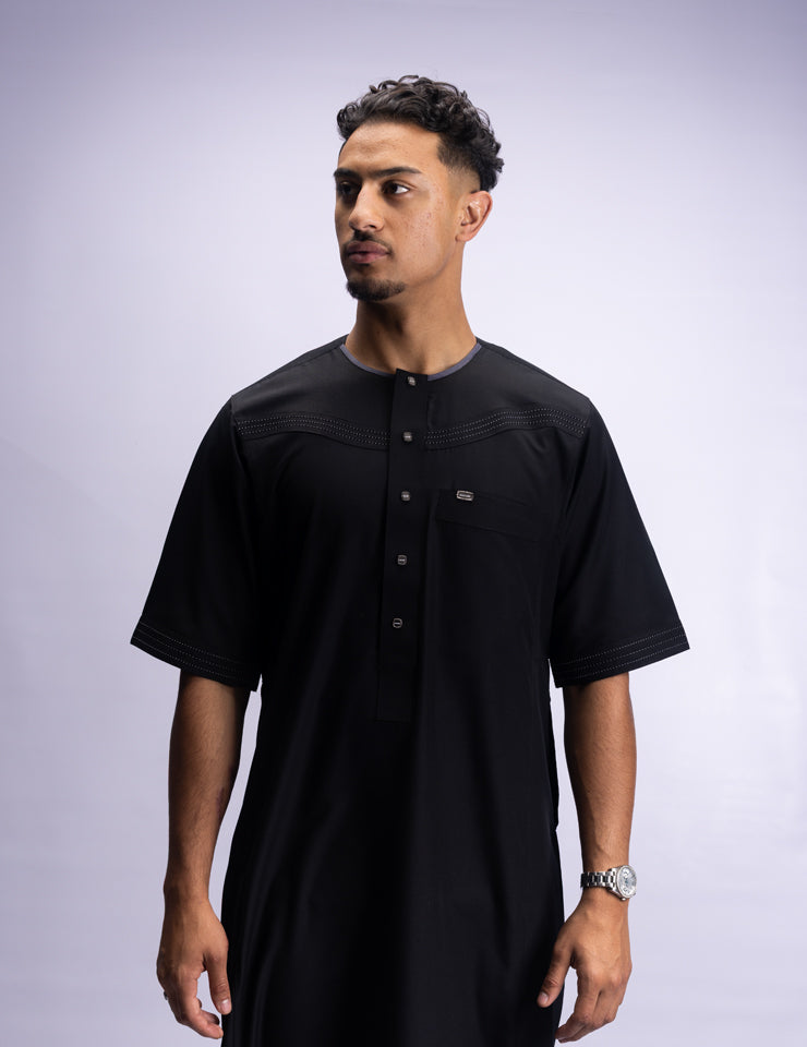 Amaani Silhouette collarless short sleeve thobe - premium men's thobe by Amaani, South Africa