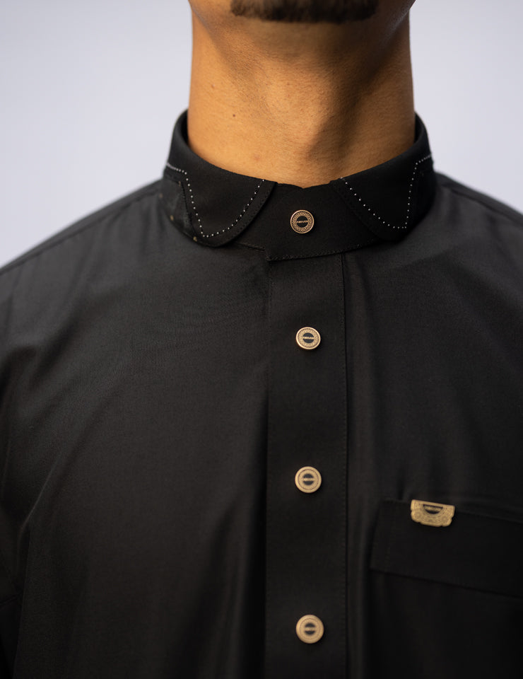 Amaani Spade Thobe in black, refined contrast accents for Nikah and formal wear, South Africa
