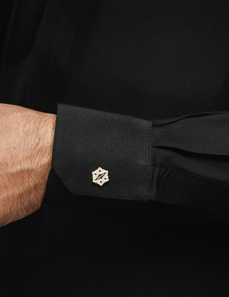 Amaani Stark Thobe in black, additional angle - intricate cuff patterning, South Africa