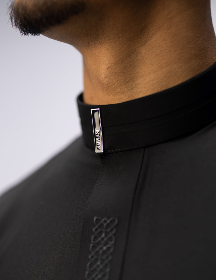 Black Amaani Sultan Thobe, refined Saudi collar thobe for formal occasions, South Africa