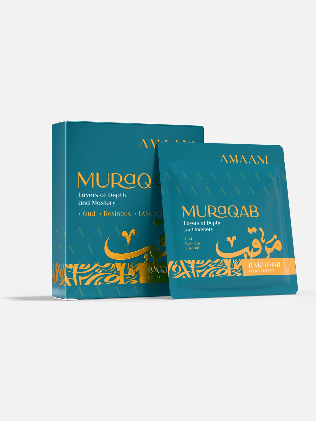 Amaani Muraqab Bakhoor Gold Collection 5g tester box with sachet