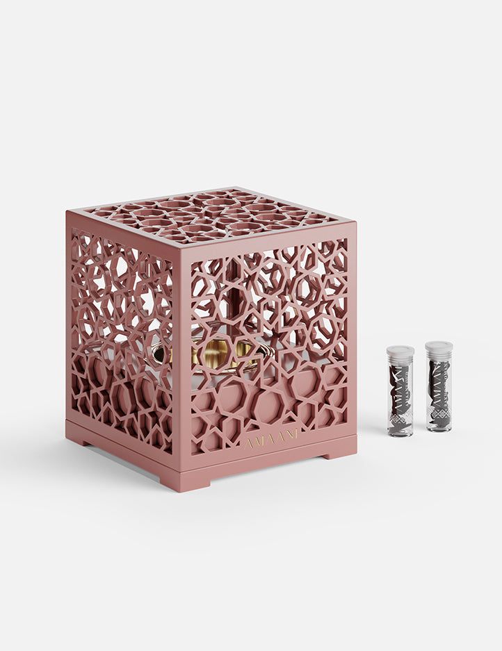 Amaani Mashrabiya Bakhoor Burner in French Rose, geometric incense burner for bakhoor